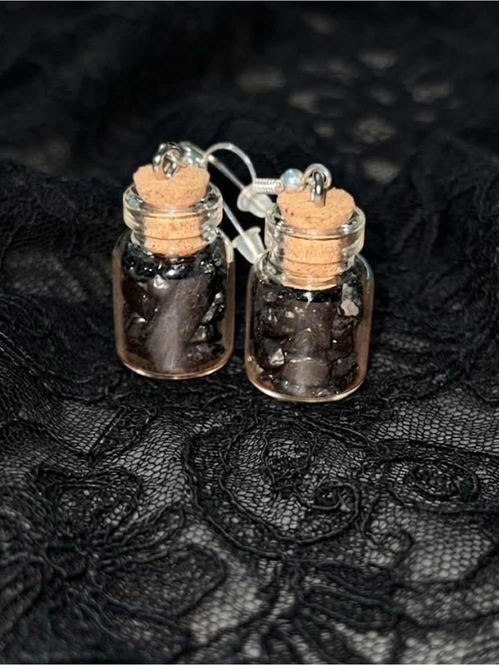 Handmade Black Tourmaline Crystal Spell Jar Earrings